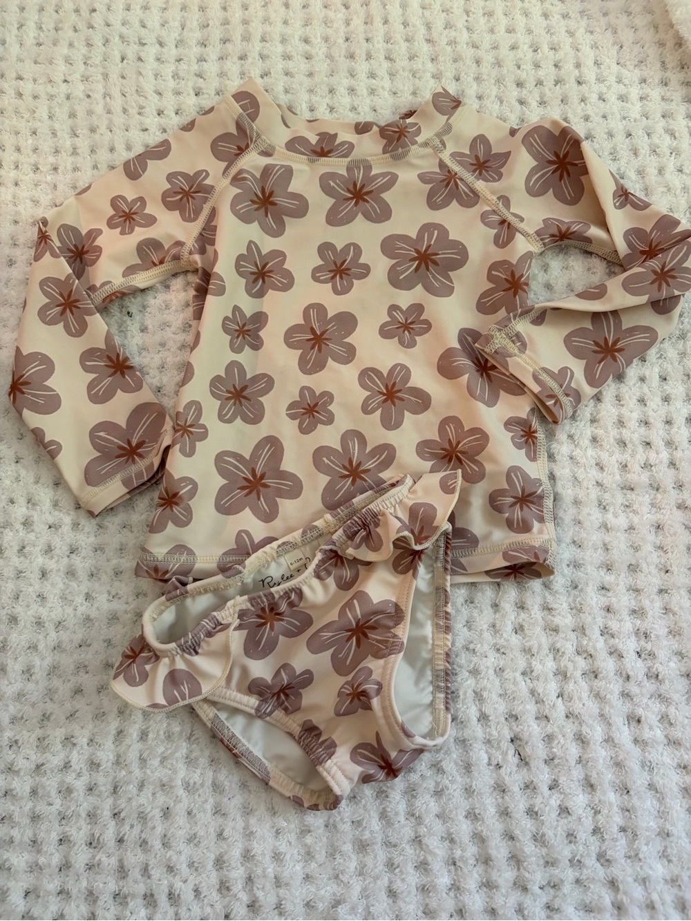 Rylee + Cru Pink and Brown Floral Long Sleeve Rash Guard Set